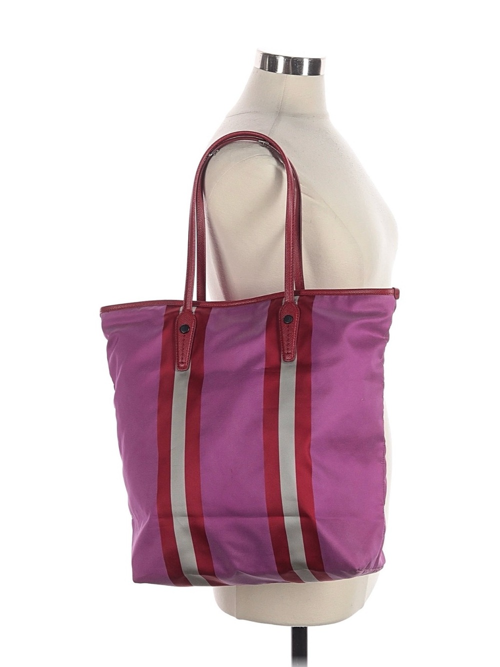 Bally Pink and Red Vertical Stripe Tote